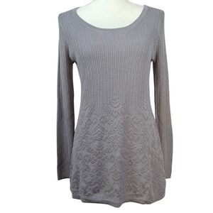 SOFT SURROUNDINGS XS Aida Tunic Grey Ribbed Knit Floral Embossed Coastal Boho